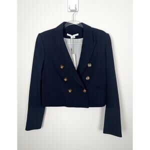 Veronica Beard Blazer Navy Blue Navis Cropped Dickey Jacket Womens 12 NWT